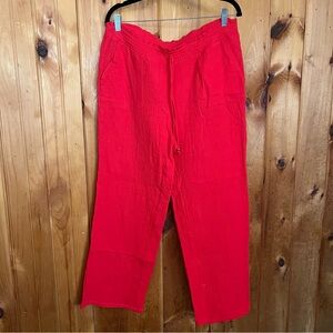 Vibrant Red Cotton Wide Leg Pants